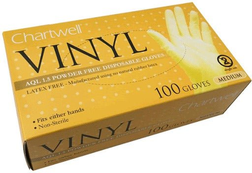 Chartwell Vinyl Powder Free Disposable Gloves (100 Pack)